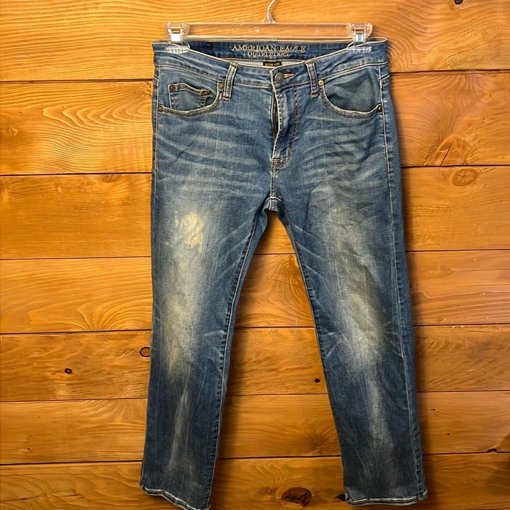 American Eagle Men’s Active Flex Jeans 30x32‎ Blue Distressed Denim Straight Y2K